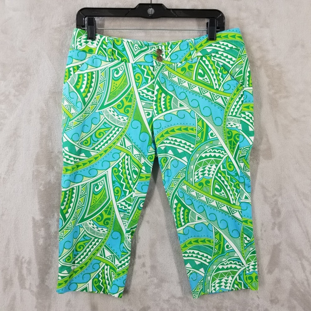 Loudmouth Shorts Women 32" Waist Green Blue Pedal Pusher Golf Colorful Novelty